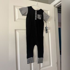 Rags to Raches Black and Gray Striped Bodysuit